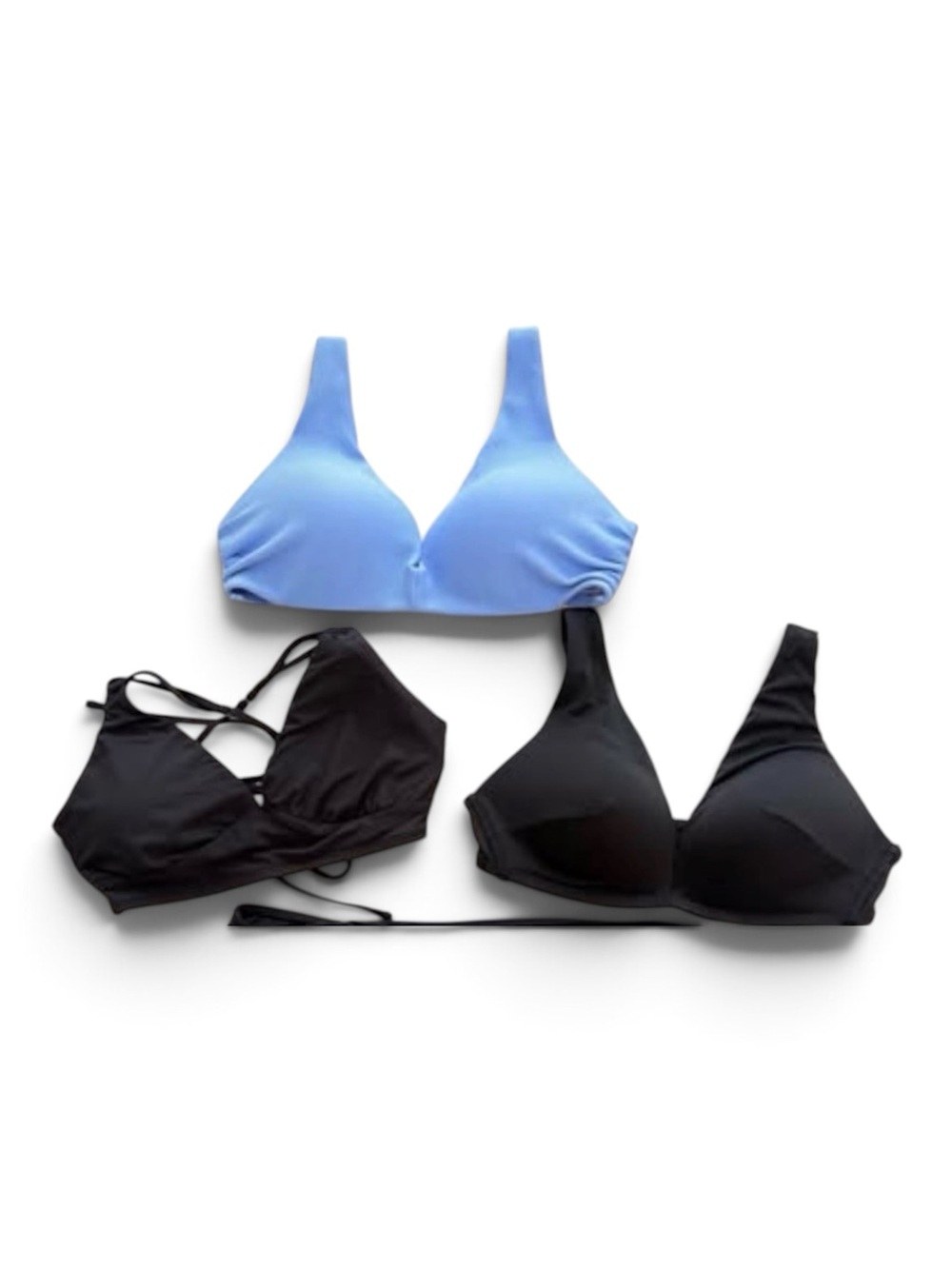 Bundle lot Of Blue and Black Bikini Tops size large.